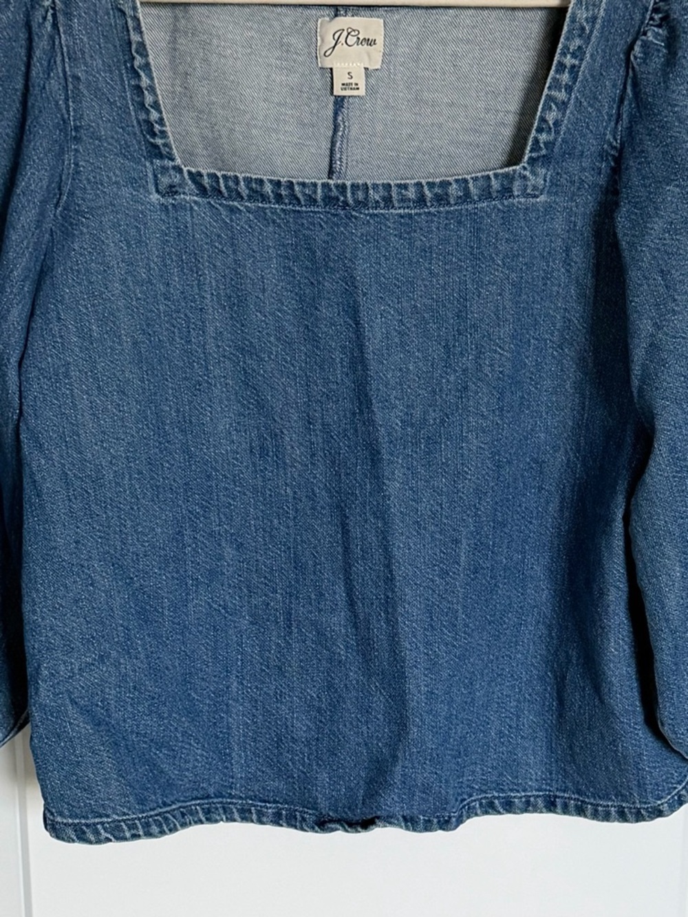 J. Crew Denim Square-Neck Puff Sleeve Blouse Blue linen cotton 54648 - Picture 6 of 14